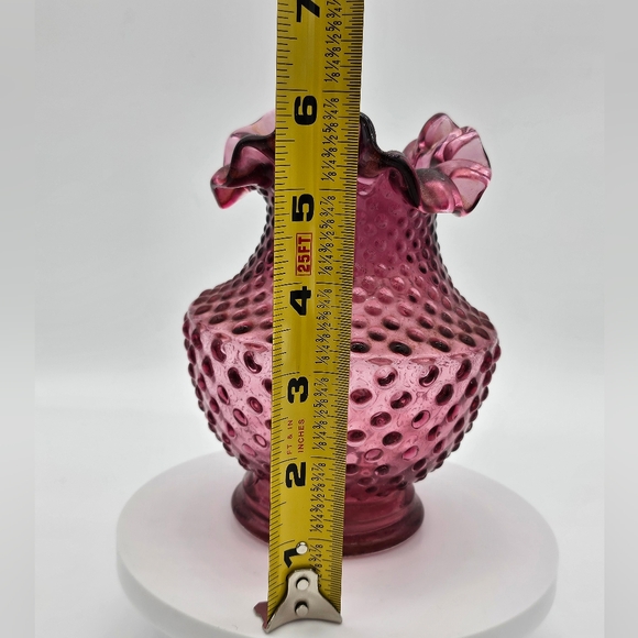 Vintage Kanawha Cranberry Hobnail Ruffled Vase Pink Purple Mid-Century Modern - Picture 3 of 5